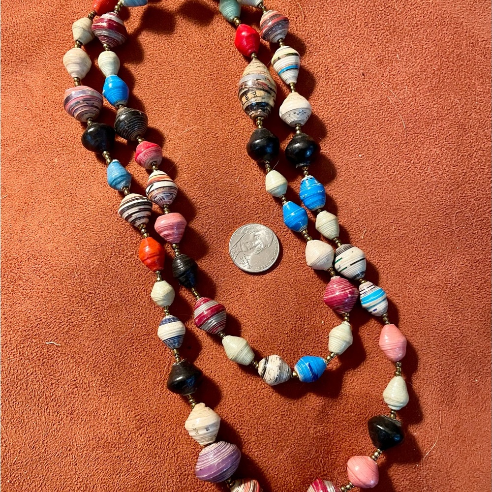 Handmade Multicolor Paper Bead Necklace - Women Jewelry